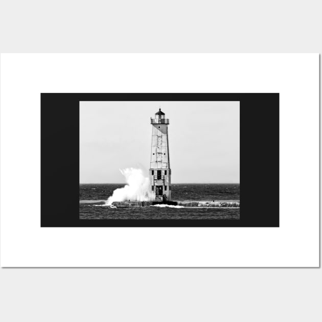 Frankfort "North Breakwater" Lighthouse - Black & White Wall Art by Colette22